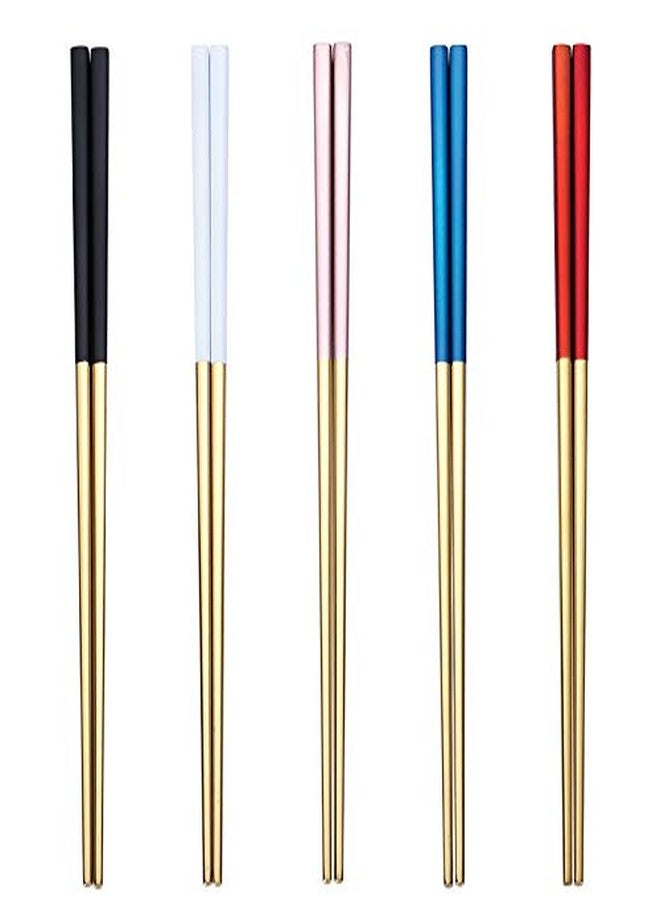 Iktu 5 Pairs Reusable Chopsticks Set - Stainless Steel Japanese Chopsticks, Lightweight Easy to Use Chop Sticks with Case for Sushi, Noodles and Other Asian Food (Gold - 5 Pair) - Image 1